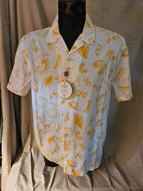 Common People Clothing Men's Pasta Foodie Camp Shirt In 100% Cotton NEW Sz Small
